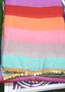 New Beautiful MultiColor Saree With Blouse Piece
