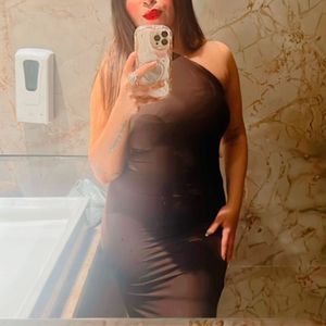 Brown Bodycon On Shoulder Slit Maxi Dress