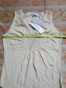 LARS Cream Embellished Tank Top