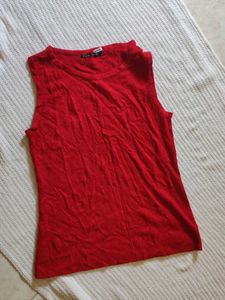 Red Sleeveless Knit Top