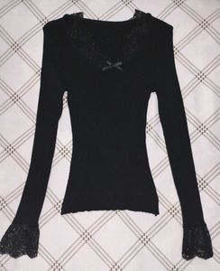 Black Coquette Lace-Bow Top