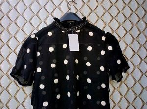 New With Tag Korean Polka Dotted High Neck Top