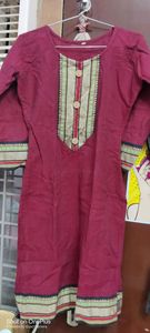 Cotten blended mehroon kurti with border design. perfect for summers size- medium