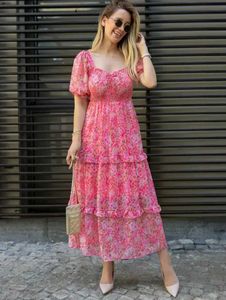 Pink Floral Tiered Maxi Dress