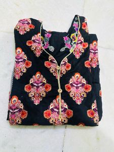 Black Color Self Embroidery Kurat
