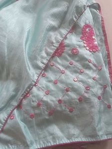 Blue Saree With Pink Embroritory