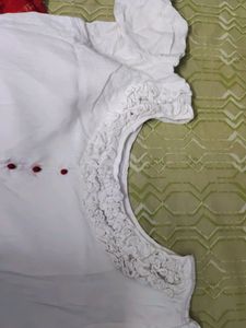 Readymade Puff Sleeve Red And White Top