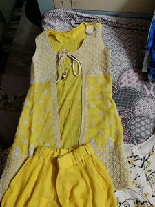 Yellow And White Sharara Set