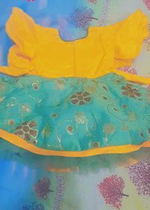 Festive Yellow &amp; Teal Kids Dress