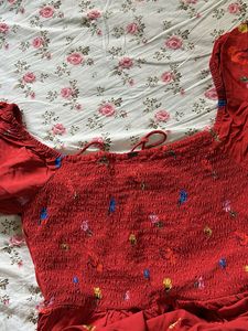 Floral Print Red Dress