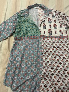 Patchwork Print Button-Down Tunic Size XXL