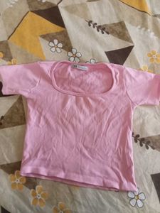 Zara Basic Pink Square Neck Crop Top - Size S