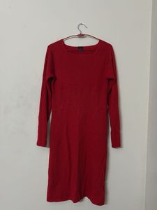 Red Long Sleeve Midi Dress