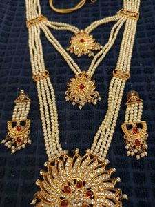 Artificial Pearl &amp; Gold Indian Jewelry Set