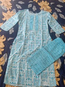 Blue Printed Kurti Set