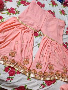 Peach Embroidered Sharara Suit