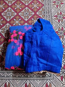 Blue Ready To Wear Net Saree With Padded Blouse