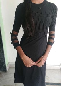 Black Dress with Sheer Sleeves