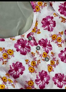 Floral Print White Kurti