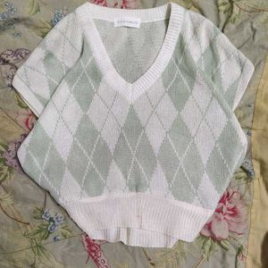Argyle white and green Knit Top