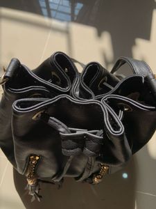 Imported black faux leather bucket bag