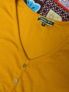 Mustard Ribbed Button-Front Top