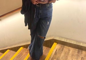 Ripped Wide Leg Jeans With Freebie