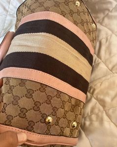 Auth Gucci Beige Canvas And Leather Web Boston Bag