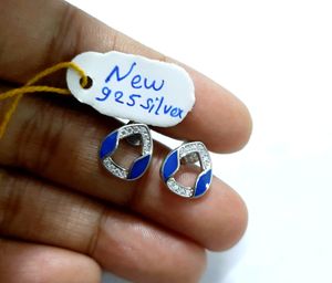New 925 Silver Studs Enmael With Cz Stone