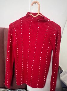 Red Beaded Sweater