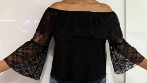 Elegant Black Lace Off-Shoulder Top