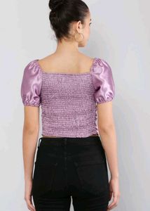 Lilac Satin Ruched Crop Top