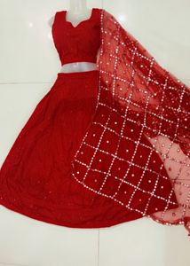 Red Sequin Lehenga Choli Set