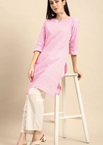 Pink Cotton Chikankari Kurta