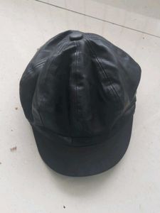 Black Leather Newsboy Cap