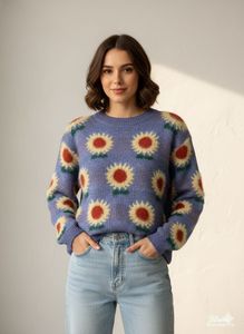 Sunflower Print Knit Sweater