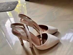 White Floral Heels
