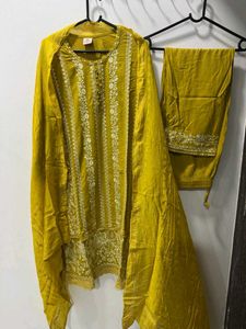 Mustard Embroidered Pant Suit Set