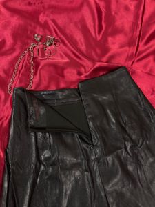 Pleated Black Leather Skirt