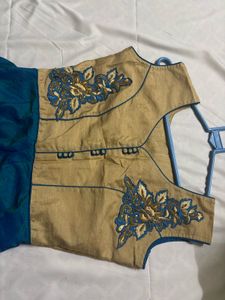 Elegant Blue &amp; Gold Embroidered Dress