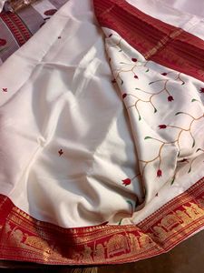 Elegant White &amp; Red Embroidered Saree