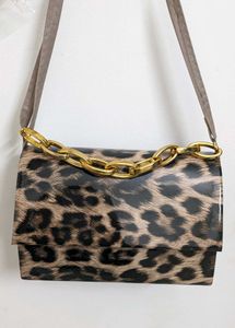 Leopard Print Handbag with Gold Chain