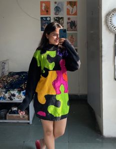 Colorful Knit Sweater Dress