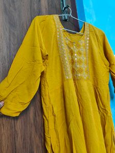 Mustard Yellow Embellished Kurti