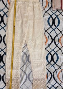 Elegant Cream Embroidered Pants