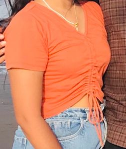 orange v nack crop top with adjustable strap