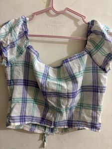 mint green and black checked crop top
