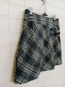 Plaid Mini Skirt with Buckle Detail