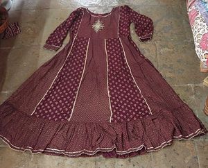 Maroon Golden Printed Anarkali Ethnic Kurti