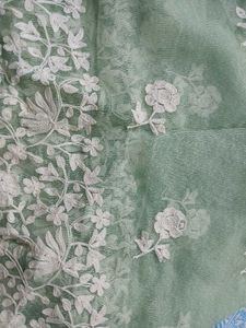 Mint Green Embroidered Kurta With Dupatta